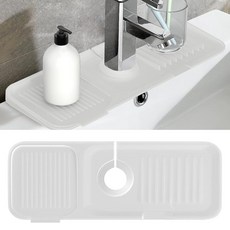 Toovem 주방 수도꼭지 싱크 스플래시 가드 36.8 x 14cm(14.5 5.5인치) 실리콘 워터 캐처 매트 핸들 드립 트레이 주방 욕실 농가 조리대 보호용 비누, Clear