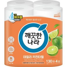 깨끗한나라 데일리 키친타올 130매 4롤, 4개