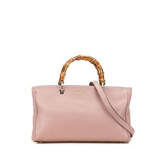 구찌 중고 2016-2025 미디엄 카프스킨 뱀부 쇼퍼 사첼 백