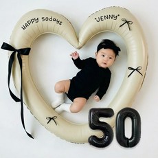 연지마켓 생일 하트프레임풍선 블랙 숫자 생일파티 용품 세트 (자유레터링), 1세트, 크림하트 숫자 50