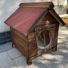 하우스 길고양이 은신처 보온 원목 나무 겨울나기 겨울집 실외용, 1개, B형  문 커튼 포함