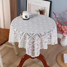 레이스 원형 식탁보 흰색 격자 중공 디자인 장식용 인테리어 테이블보 파티 연회장 호텔 빈티지 스타일 모던한 분위기 연출, 1개