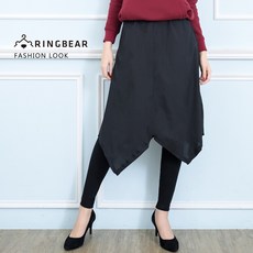 眼圈熊 中大尺碼 假兩件不規則下襬雪紡裙 彈性貼身打底褲 (黑M-5L), 黑2L, 黑