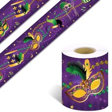 Buxiuer 91.4m(32.8피트) 마디 그라 게시판 테두리 크라운 마스크 스티커 롤 카니발 가장 무도회 파티 가정 학교 교실 벽 장식 271885, Buxiuer 91.4m(32.8피트) 마디 그라 게시