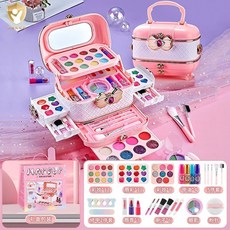 兒童化妝品小女孩禮物套裝，女童公主彩妝盒全套禮盒，安全無毒配方，激發想像力與創造力, 1個, [精緻甜心手提彩妝箱25件]