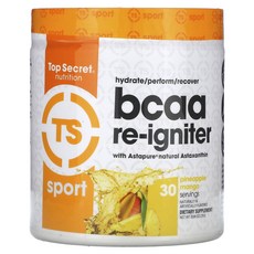 탑시크릿뉴트리션 LLC 스포츠 BCAA Re-Igniter 위드 아스타퓨어 내추럴 아스타잔틴 파인애플 망고 279g, 4개, 278.959g