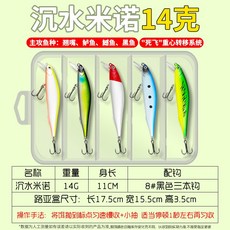 【釣友俱樂部】硬漢王銀刀神 米諾路亞假餌 懸浮懸停 遠投 沉水 翹嘴鱸魚 釣魚餌盒套裝, 1個, 【五枚裝】【米諾】14G混合