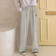 마이쏭 여성 밴딩팬츠 트레이닝팬츠 곰자수패치와이드팬츠