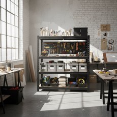 무볼트 앵글선반 4단 화이트 블랙 랙 조립식 경량랙 펜트리 베란다 철제 진열 창고 건조기 페리코, FRCB4-11415