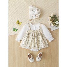 로이앤한나 연노랑 플로리다 3개월 6개월 9개월 돌 여아 여자아기 긴팔 면 원피스 슈트 보넷 세트