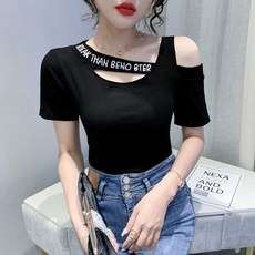 여성용 여름 반팔 티셔츠 새로운 슬림핏 오프숄더 디자인 플러스 사이즈 티셔츠