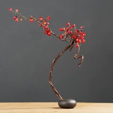 매화 조화 세트 장식품 인테리어 거실 꽃꽂이 소품 꽃다발 매화꽃 장식, 붉은 매화꽃 슈트 하이 스타일