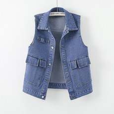lofei 여성 데님 미디 조끼 캐주얼 레이어드 베스트 MJ11