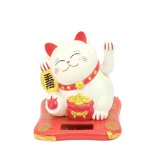 太陽能招財貓擺件 自動招手 辦公室桌面裝飾, 白色