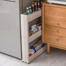 주방 틈새 수납함 이동식 바퀴 다층 선반 냉장고 옆 좁은공간 정리함, 3단틈새수납함