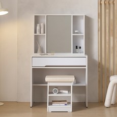 공간사이 루시 800 수납 화장대+의자 세트, 화이트 hc1014