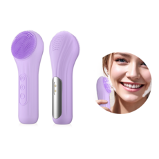 Routop 진동클렌저 얼굴 마사지기 세안브러쉬 실리콘 온열 EMS LED케어 방수 받침대 동봉 USB충전식, 퍼플
