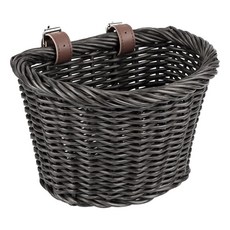 ZUKKA 자전거 바구니 용 핸드 우븐 방수 바구니 조절 가능한 가죽 스트랩 미니 핸들바 스쿠터용, Wood/Mini