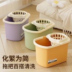 臺出 傢用滑輪加厚拖把桶厚款脫水桶懶人長方形手提塑料擠水桶旋轉擰水, 1個, 白色脫水籃【配件】無拖把桶,【加大尺寸帶滑輪】新式拖把桶