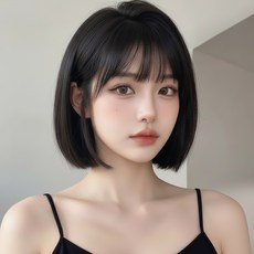 Belua 여성 단발 보브컷 가발 자연스러운 앞머리 통가발 얼굴형 보정 데일리 볼륨 헤어피스, 1개, 블랙 1개, 블랙