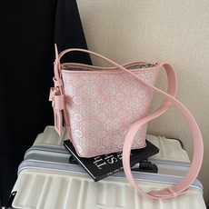 新中式宋錦刺繡水桶包手提斜挎包, 粉色材料包 自己做 可自配布 有內襯, 1個
