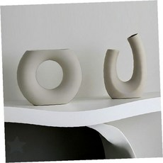 북유럽 감성 도자기 꽃병 원형 곡선 디자인 화이트 오브제 거실 장식 인테리어 소품, 0형