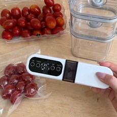 가정용 원터치 진공 포장기 수비드 무선 진공압축기 고기 음식 밀봉 진공비닐 세트, 진공포장기+(진공 비닐 10매)