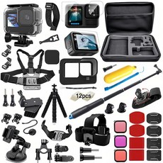 Gopro Hero 13용 BMUUPY 액세서리 키트 블랙 번들 방수 하우징 케이스 필터 실리콘 보호 렌즈 스크린 강화 유리 헤드 가슴 스트랩 장착 세트 Gopro13 HERO13, for Gopro hero 13
