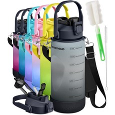 74.3온스 용량의 에너지버드 12갤런 물병 - 일일 수분 목표에 대한 동기 부여 시간 마커 탈착식 빨대가 있는 누수 방지 BPA 프리 트리탄