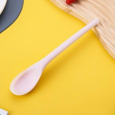 食品級矽膠湯勺 耐高溫 不變形 長柄兒童湯匙 輔食攪拌勺, 半透明色-粉色 1支裝, 1個
