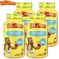 릴크리터스 어린이 키즈 오메가3 DHA 비타민D 라즈베리 레몬맛 구미젤리 120개 4병, 4개