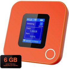 CarJoy 4G LTE 모바일 핫스팟 장치 6개월 글로벌 데이터월 GB 200개 이상의 국가 및 지역 여행용 휴대용 WiFi 32개 연결 5000mAh 배터리 SIM 카드 필요, Orange