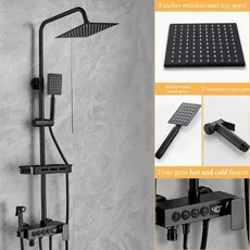 가정용 스테인레스 스틸 샤워 세트 건 일정 온도 회색 가압 욕실, 09 Black display 4 HC