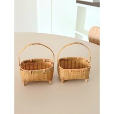산청상회 대나무 미니 바구니 손잡이 바구니 직사각 바구니 사탕 바구니 한식디저트 다식바구니 김 바구니, 1개, 대나무 색