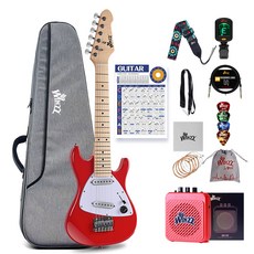 30인치 미니 어린이 일렉트릭 기타 초보자 풀 세트 (앰프 포함), 1세트, 광택 레드, EGM106