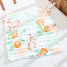 六層紗布口水巾方巾小方巾：柔軟吸水、多用途寶寶手帕、兒童洗臉巾、幼兒園必備, 1個, A-04-木橙兔兔【30*30】, 白色