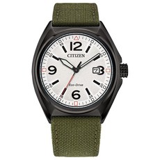 Citizen 남성용 Eco-Drive 스포츠 캐주얼 시계 그린 나일론 스트랩 및 화이트 다이얼