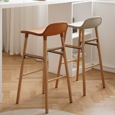 北歐風 實木吧檯椅 簡約設計, 棕色超纖皮,75cm坐高, 詳見包裝