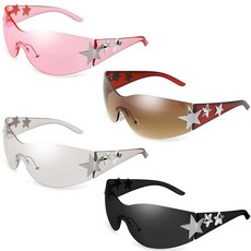 Ovveroche Y2K 선글라스 3쌍 여성용 남성용 트렌디 쉴드 랩 어라운드 선글라스 오버사이즈 패션 프레임리스 안경 블랙 실버 핑크 그라데이션 탠, 블랙, 실버, 핑크, 그라데이션 탠