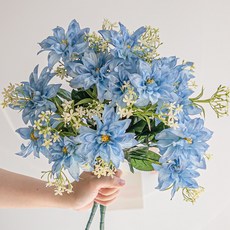 화예원 생화같은 조화 꽃다발 웨딩 부케 백일홍 인테리어 성묘꽃, 1개, 블루