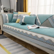 리클라이너 소재 소파 덮개 방지 모던 천연 고정 방수 오염 방지 구김, 45x45cm 쿠션 커버, 파도-그린