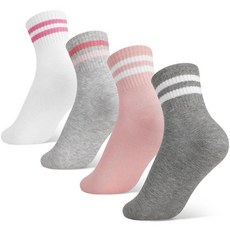 JspUP 업ifip 여아용 면 양말 4쌍 아동용 핑크 크루 운동용 하트 스트라이프 여아 및 남아용 4개 285855, 6-9 Years, 스트라이프 4개