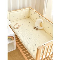 DFMEI 嬰兒牀純棉牀圍新生寶寶卡通刺繡緩衝軟包兒童防撞條防摔圍欄圍擋, 灰星月高度28cm:100cm1片