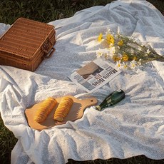 준하마켓 프렌치피크닉매트 감성돗자리 매트 프렌치, 1개, 화이트자수플라워패턴[140x250cm]