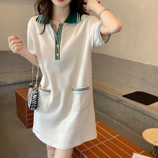 CIILLNY여름 여성 반팔 원피스 plol넥 티셔츠 스커트 캐주얼