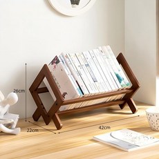 쿠리브 스탠드 미니 책꽂이 원목색 대나무 책꽂이 탁상용 소형 책꽂이 책선반, 1단, 월넛