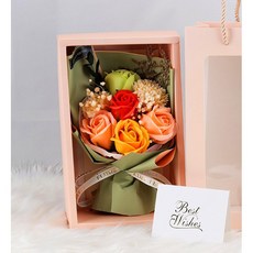 비누꽃 꽃다발 + 쇼핑백 세트 + LED + 박스케이스, 1개, 오렌지꽃