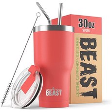 GREEN 그린s Steel Beast 283.5g(10온스) 텀블러 스테인리스 스틸 진공 단열 커피 아이스 컵 이중벽 여행용 플라스크 (아쿠아마린 블루), 30 Ounces, Coral Pink