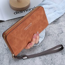 Fashion UYHM 長款錢包 簡約輕薄大容量 多卡位拉鍊手拿包, 棕色