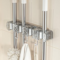 스피릿태드 무타공 초강력 청소도구 후크 홀더, 3구, 1개, 블랙 투명